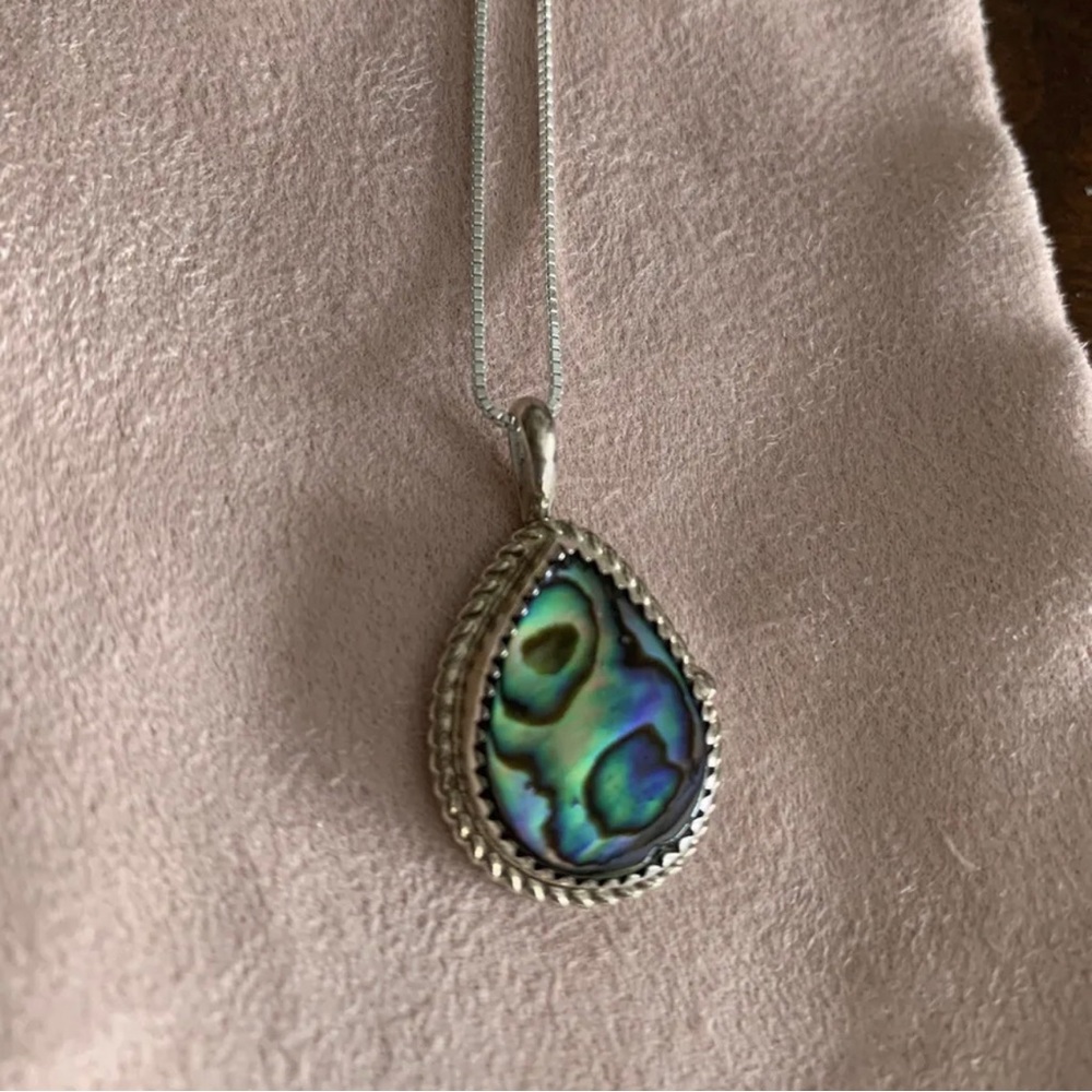 Abalone Shell Sterling Silver Signed Native American Pendant & 18” Chain NWOT